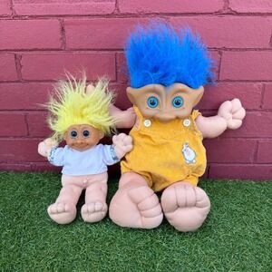 Vintage Russ Ace Novelty Troll Dolls Blue Hair Yellow Hair Blue Eyes Lot of 2
